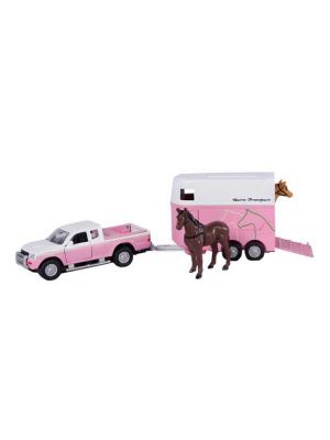 Kids Globe Mitsubishi met paardentrailer die cast roze 27cm 520124
