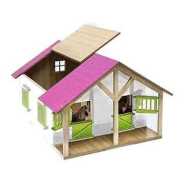 Kids Globe Horses Paardenstal met 2 boxen en berging 1:24 roze 610168