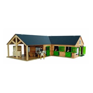 Kids Globe Farming Paardenhoekstal met 4 boxen en berging 1:24 610211