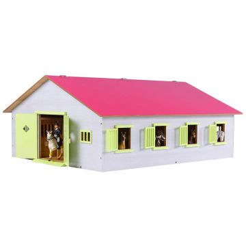 Kids Globe Farming Paardenstal met 7 boxen 1:24 roze 610189