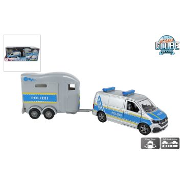 Kids Globe VW Transporter politie met Cheval Liberte paardentrailer DE 28,5cm 520495