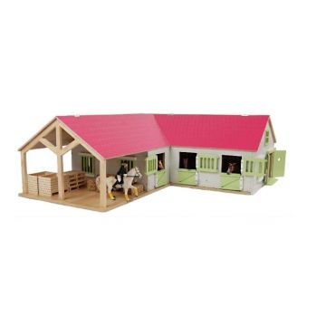 Kids Globe Horses Paardenhoekstal met 4 boxen en berging 1:24 roze 610210