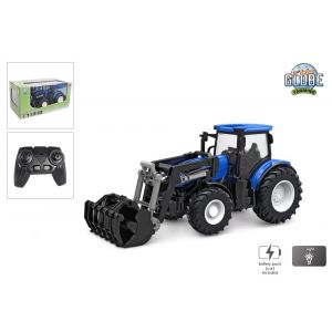 Kids Globe Farming RC Tractor 2.4GHZ llicht en frontlader blauw 27 cm 510315 