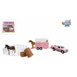 Kids Globe Mitsubishi met paardentrailer en uittrekbare accessoires roze 27cm 520205 